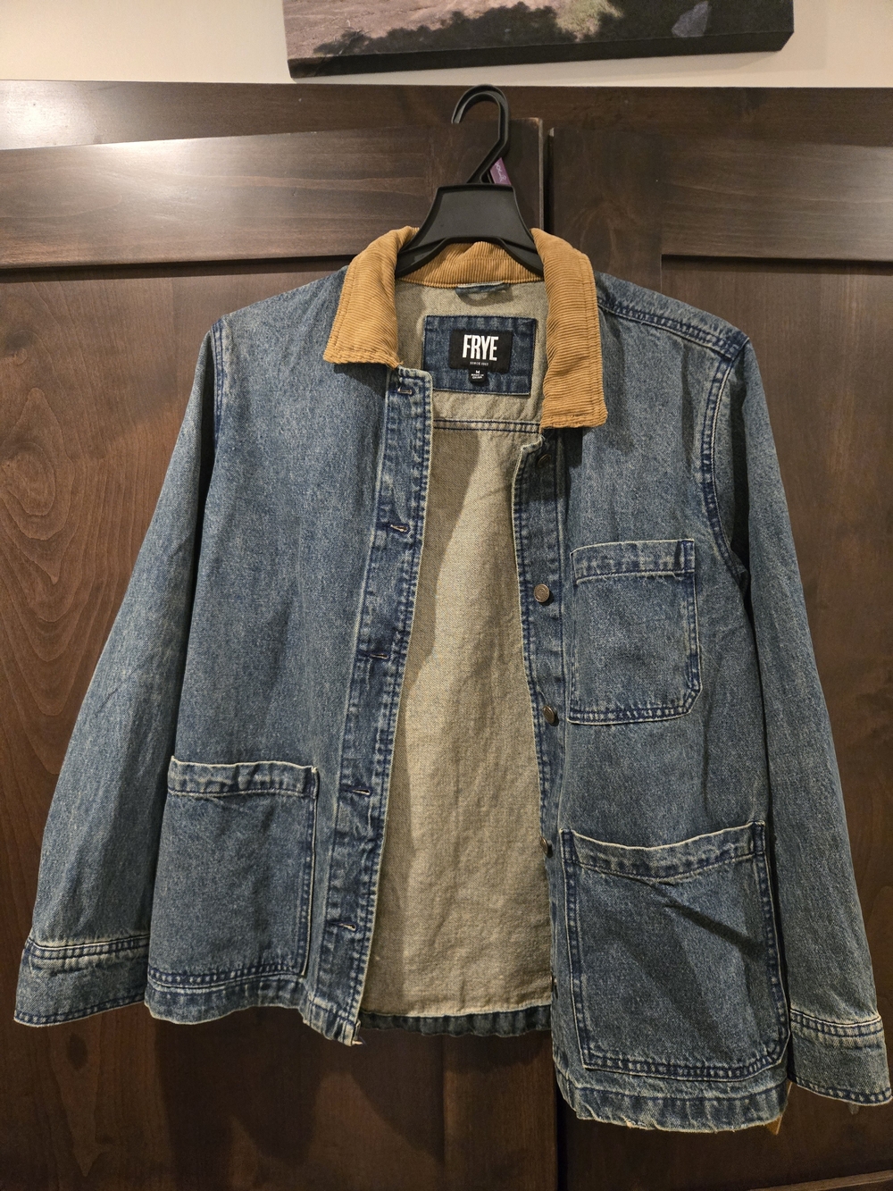 FRYE Blue Denim Jacket with Tan Corduroy Collar